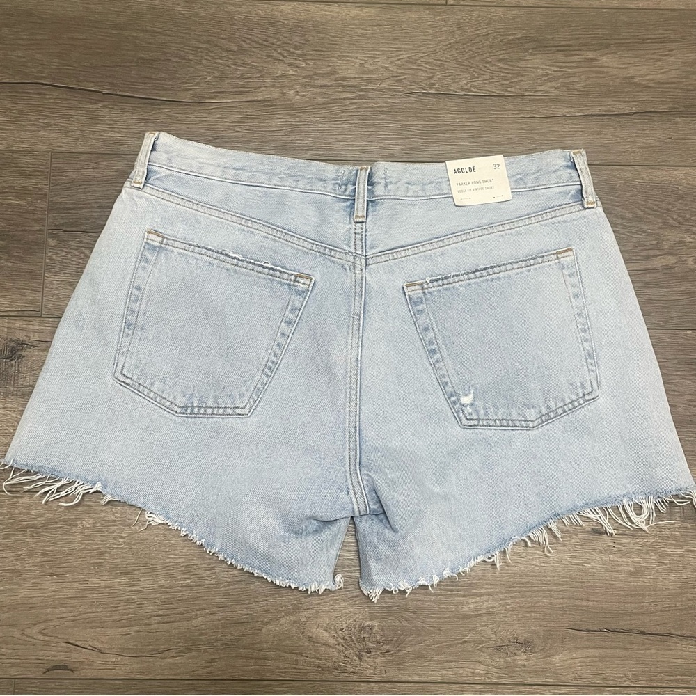 Agolde Parker Long Shorts Jinx Cut Off Hi Rise Denim Jean Light Wash Sz 32 NWT - Picture 3 of 13